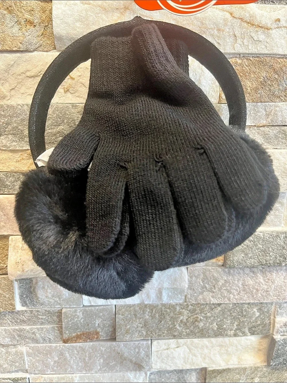 Wonder Nation Faux Fur Trim Knit Gloves NWT in Black
